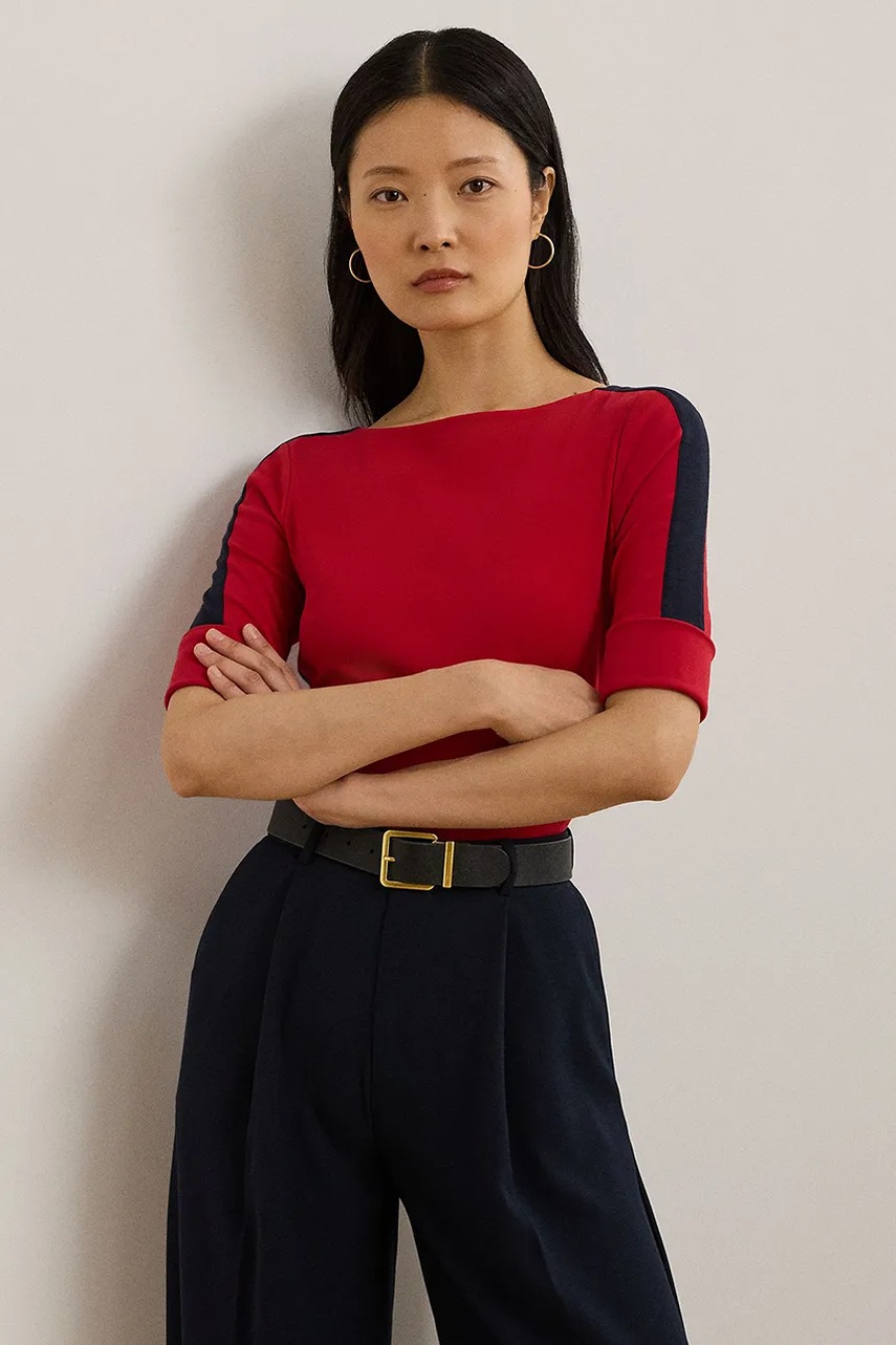 Levně Bavlněné tričko Lauren Ralph Lauren červená barva, 200957589