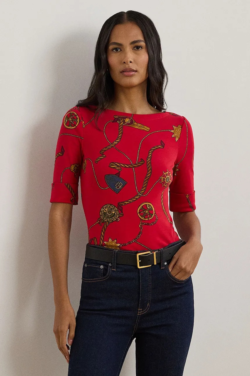 Levně Bavlněné tričko Lauren Ralph Lauren červená barva, 200957614