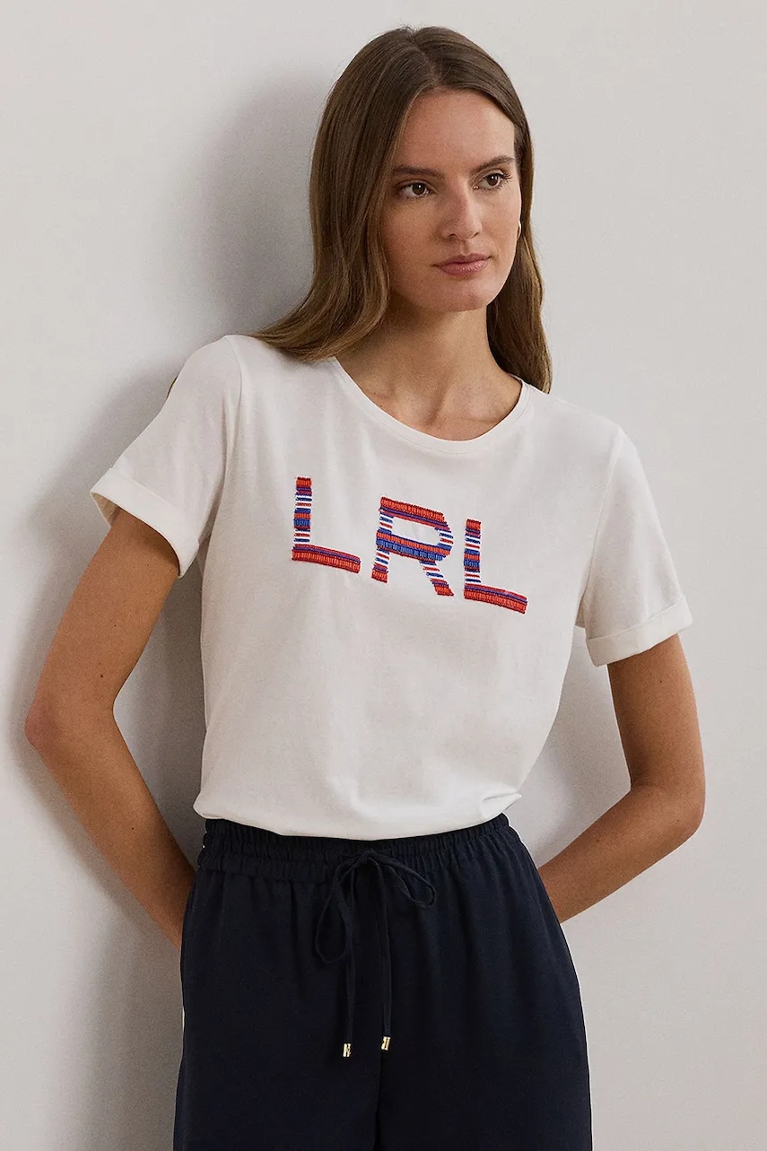 Bavlněné tričko Lauren Ralph Lauren bílá barva, 200957668