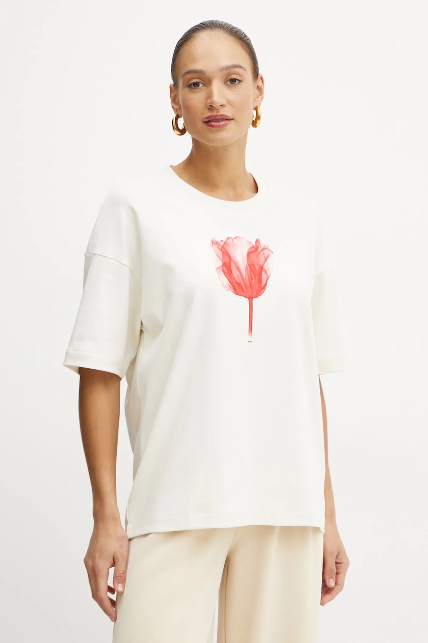 BOSS tricou din bumbac femei, culoarea bej, 50532093