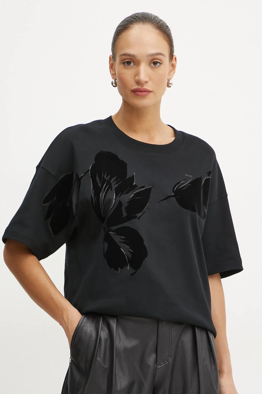 BOSS tricou din bumbac femei, culoarea negru, 50532093 BOSS tricou din bumbac femei, culoarea negru, 50532093