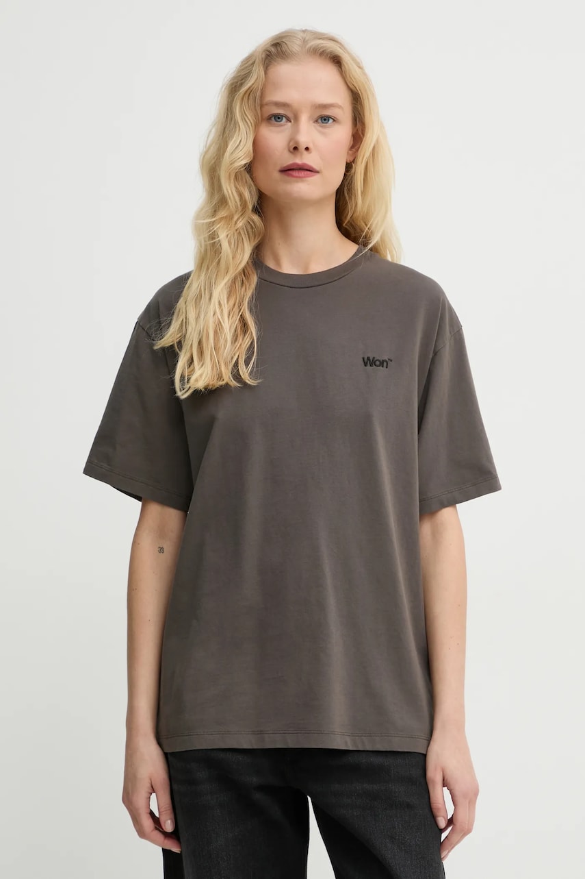 Won Hundred tricou din bumbac femei, culoarea maro, 3416-12063