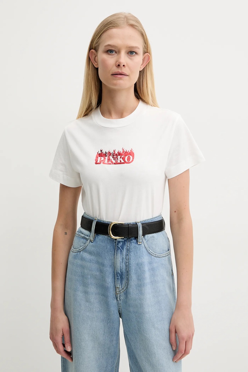 

Памучна тениска Pinko в бяло 105050 A2D6, Бял