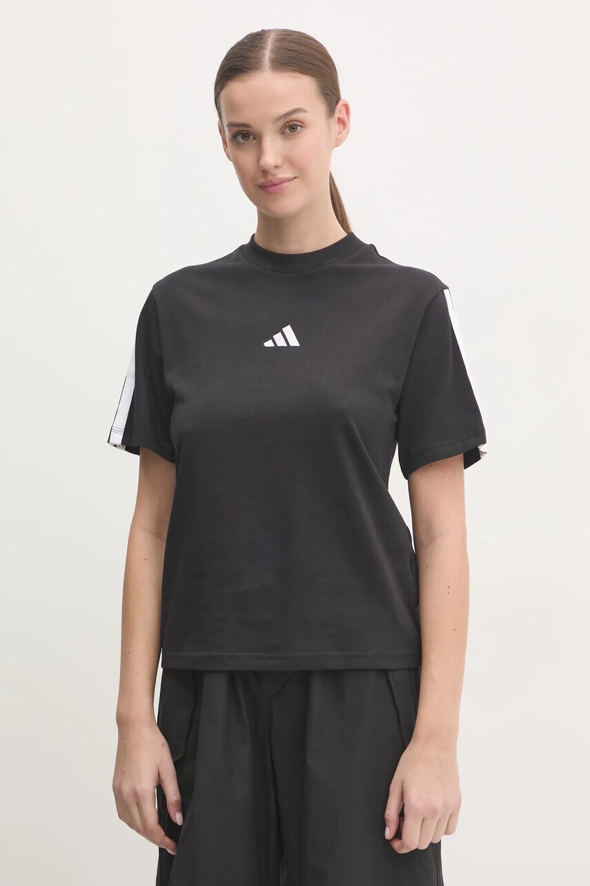 adidas tricou din bumbac Essentials femei, culoarea negru, JM2393 adidas tricou din bumbac Essentials femei, culoarea negru, JM2393