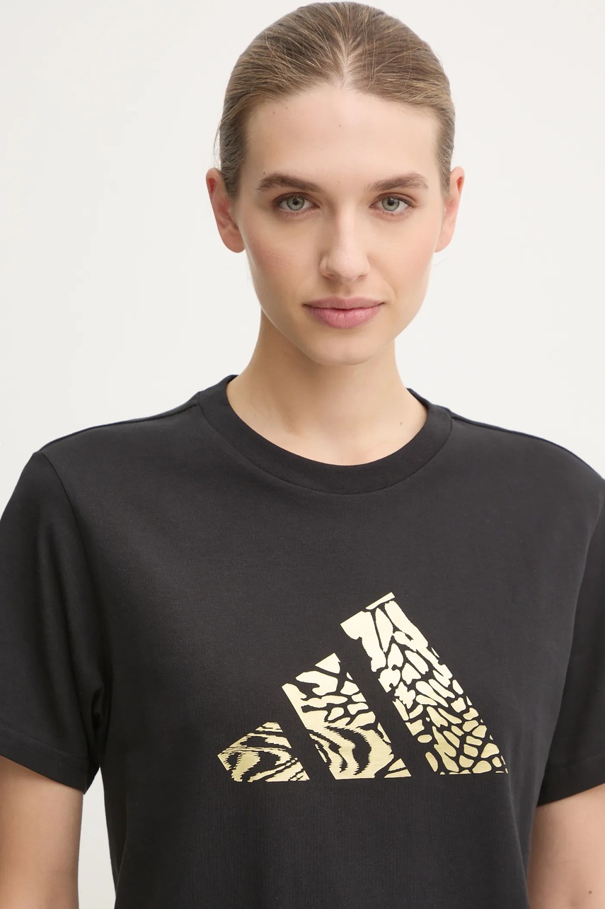 Βαμβακερό μπλουζάκι adidas W T MET TEE γυναικείο, χρώμα: μαύρο, JJ4059 φωτογραφία