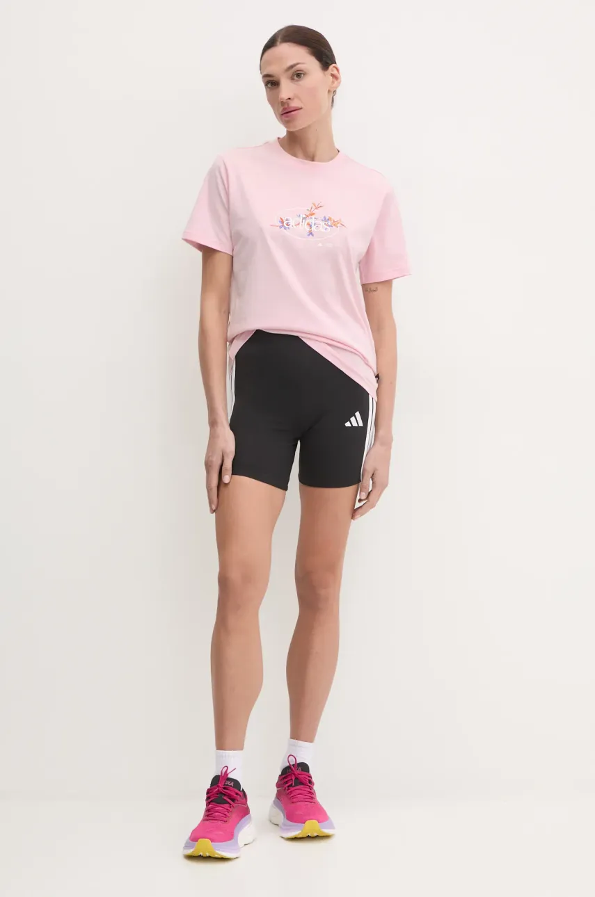 Хлопковая футболка adidas W Elem Flrl Tee женская цвет розовый JP0114 Хлопковая футболка adidas W Elem Flrl Tee женская цвет розовый JP0114