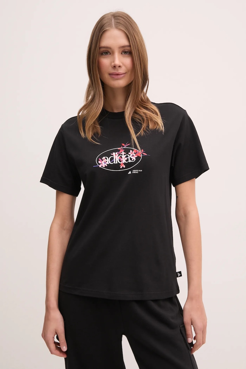 adidas tricou W Elem Flrl Tee femei, culoarea negru, JP0115 adidas tricou W Elem Flrl Tee femei, culoarea negru, JP0115