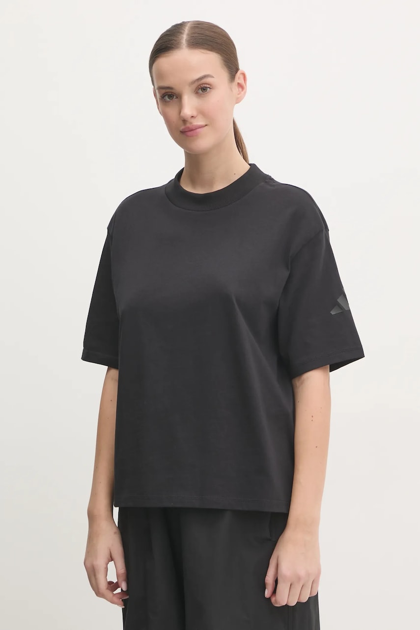 adidas tricou din bumbac Essentials femei, culoarea negru, JD3081 adidas tricou din bumbac Essentials femei, culoarea negru, JD3081
