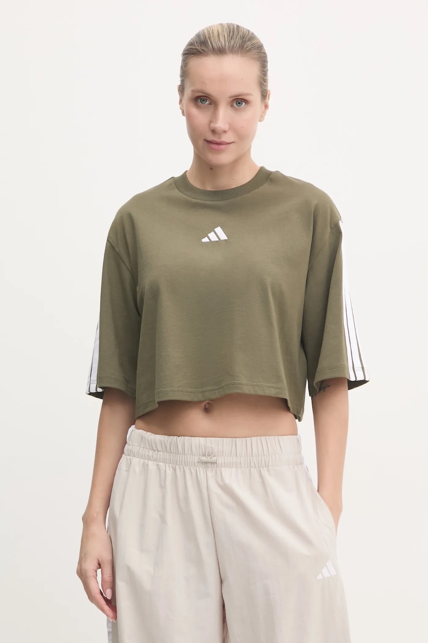 adidas tricou din bumbac Essentials femei, culoarea verde, JE1199 adidas tricou din bumbac Essentials femei, culoarea verde, JE1199
