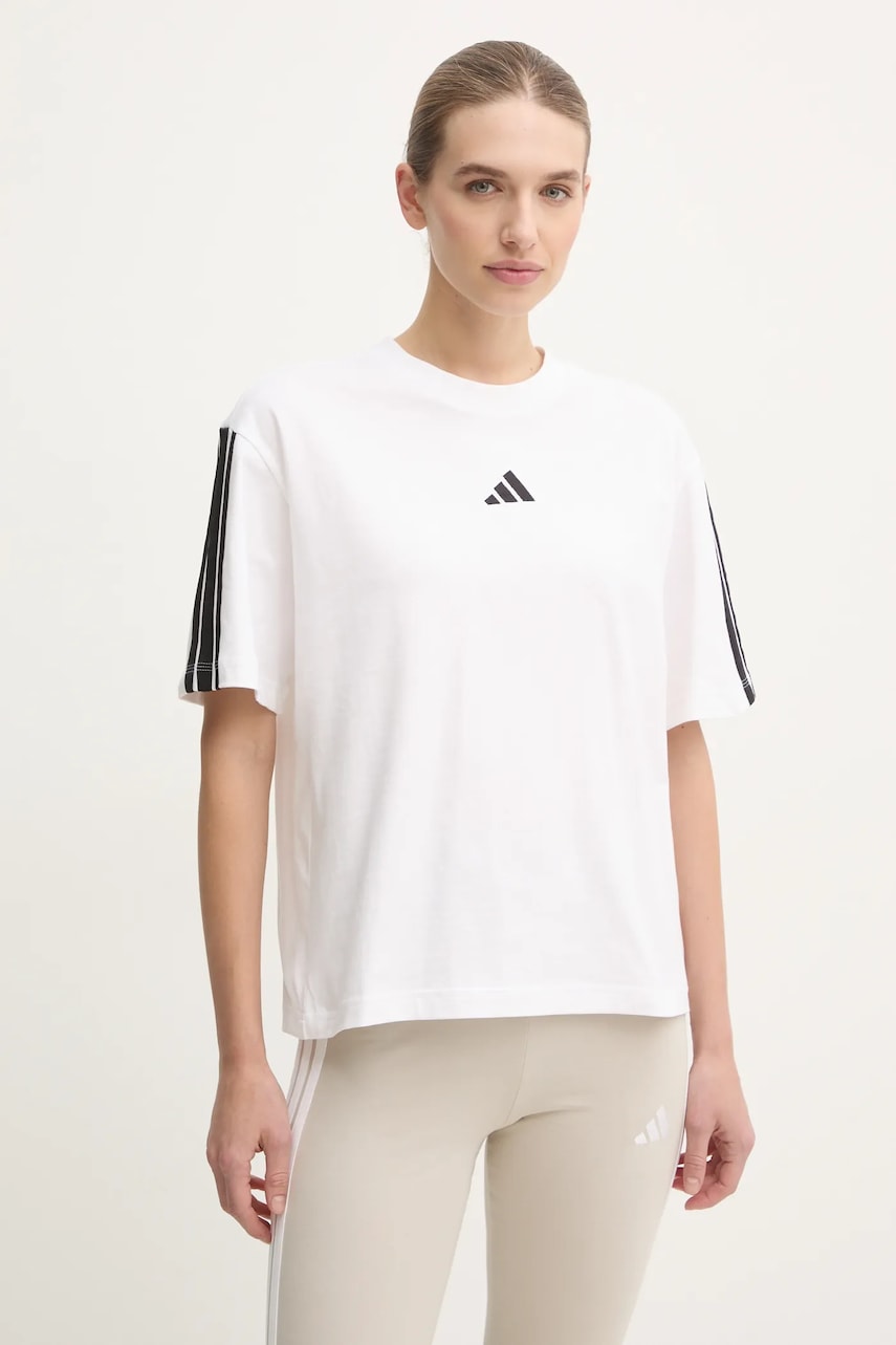 adidas tricou din bumbac Essentials femei, culoarea bej, JE1211 adidas tricou din bumbac Essentials femei, culoarea bej, JE1211