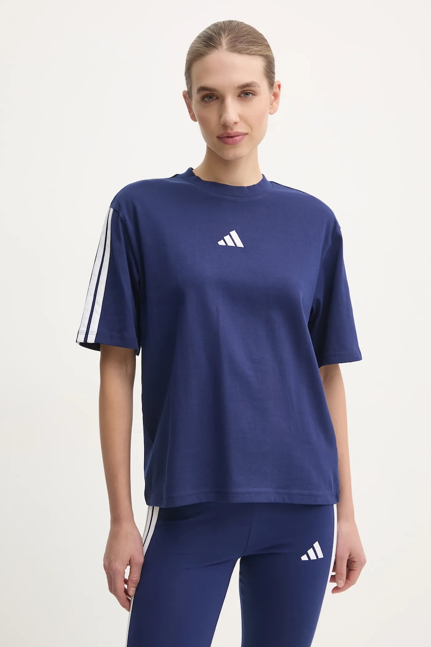 adidas tricou din bumbac Essentials femei, culoarea albastru marin, JE1212