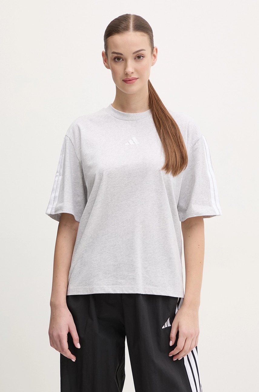 adidas tricou din bumbac Essentials femei, culoarea gri, JE1217 adidas tricou din bumbac Essentials femei, culoarea gri, JE1217