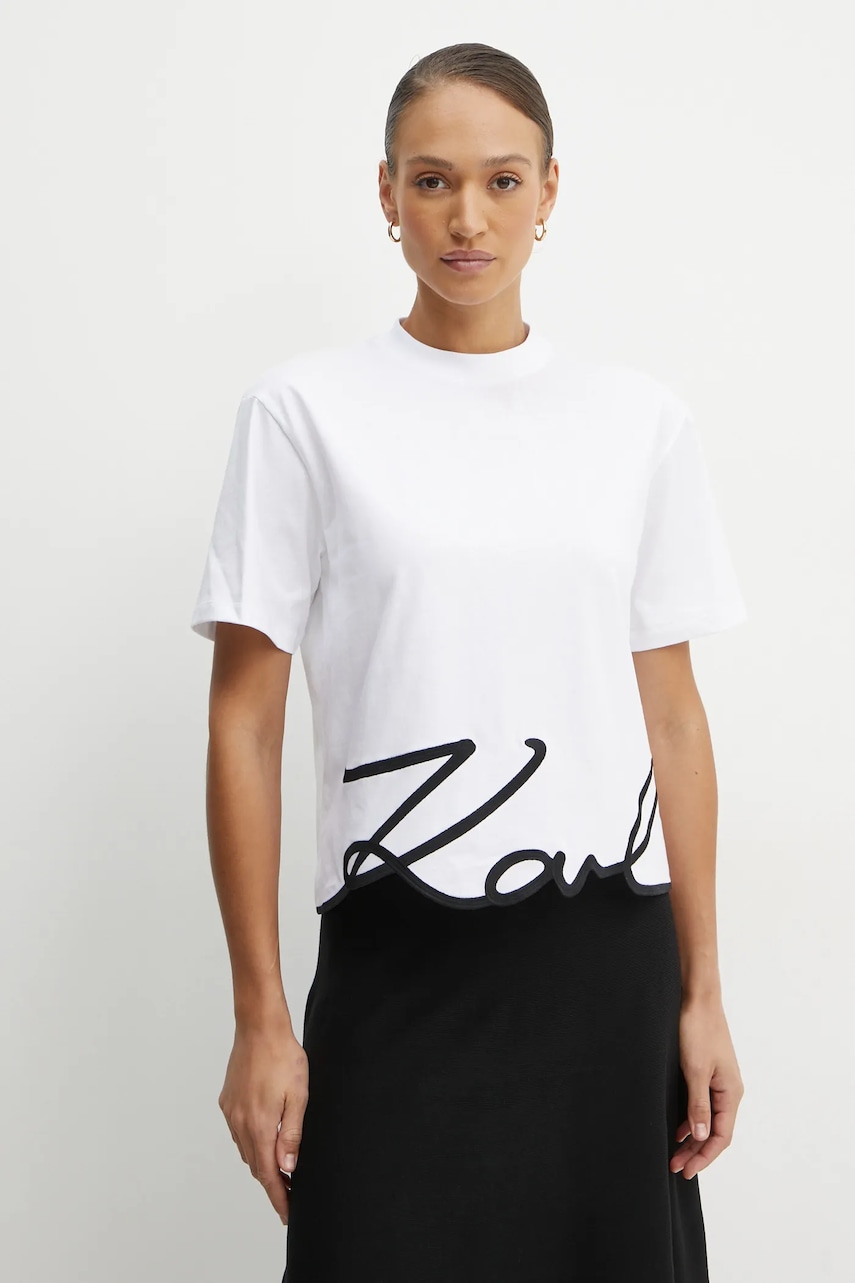 Karl Lagerfeld tricou din bumbac KARL SIGNATURE femei, culoarea alb, A1W17013