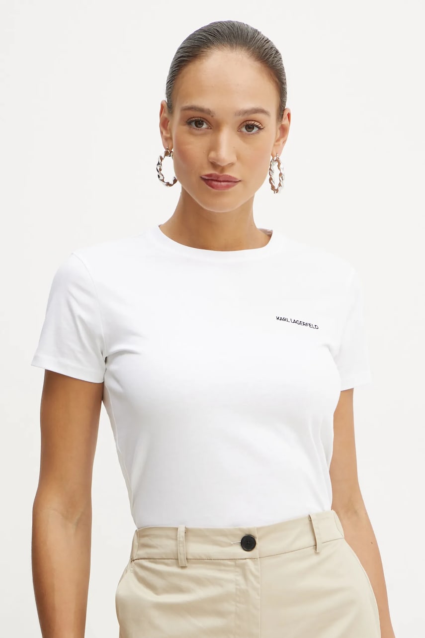 Karl Lagerfeld tricou din bumbac ESSENTIAL femei, culoarea alb, A1W17019