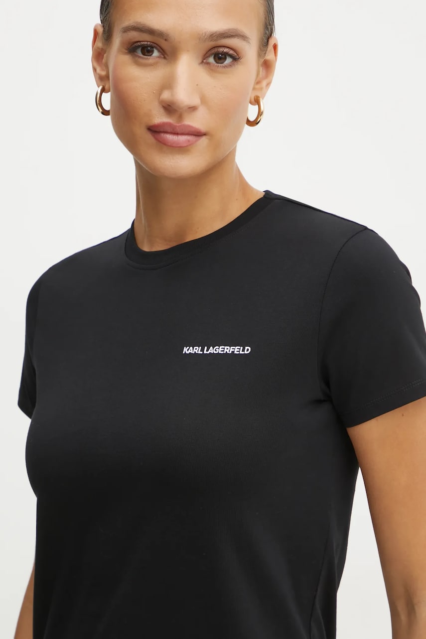 Karl Lagerfeld tricou din bumbac femei, culoarea negru, A1W17019