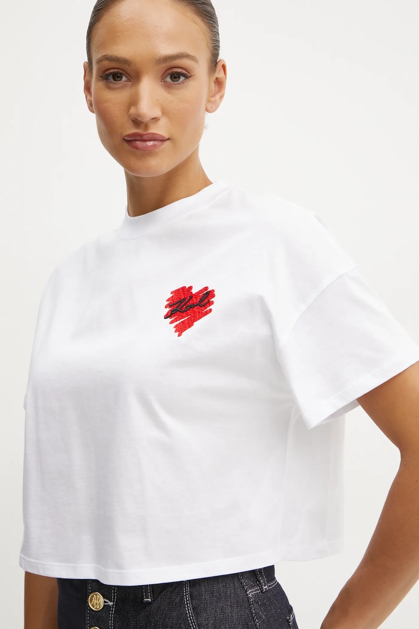 Karl Lagerfeld tricou din bumbac femei, culoarea alb, A1W17074