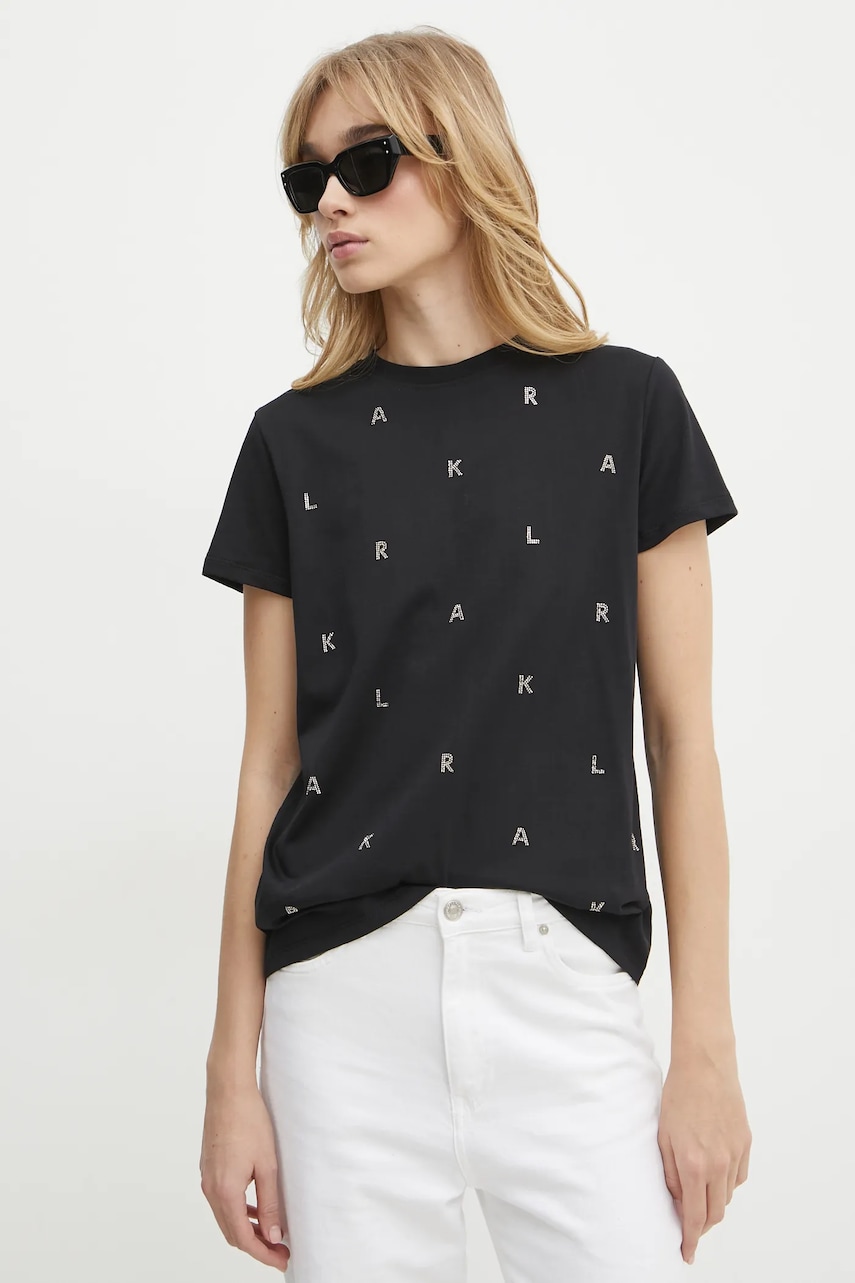 Karl Lagerfeld tricou din bumbac femei, culoarea negru, A1W17078