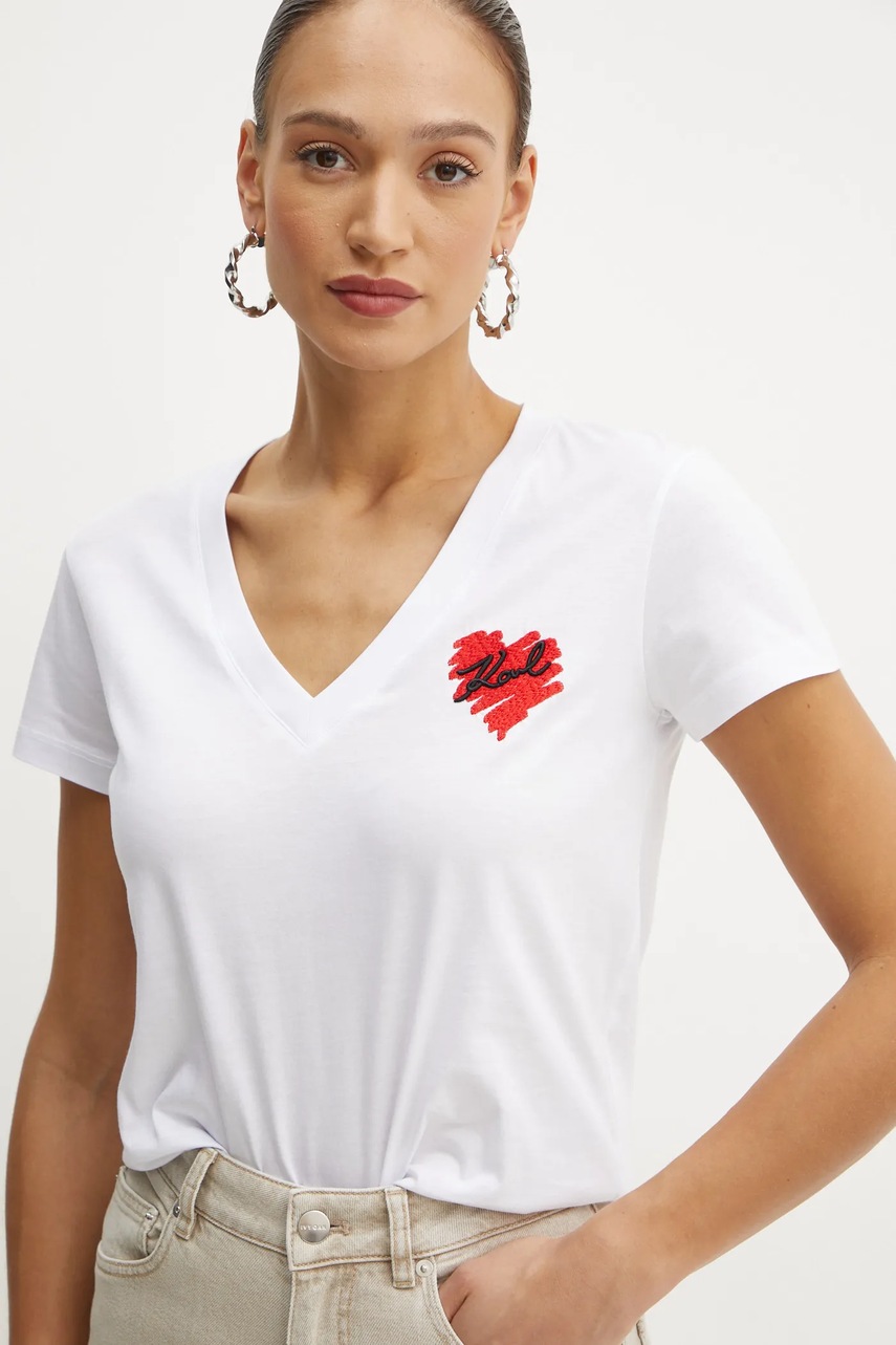 Karl Lagerfeld tricou din bumbac femei, culoarea alb, A1W17116