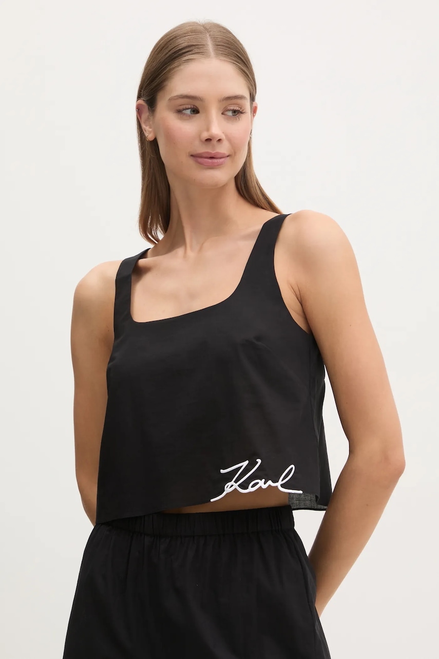 Karl Lagerfeld top de plajă din bumbac culoarea negru, A1W46037