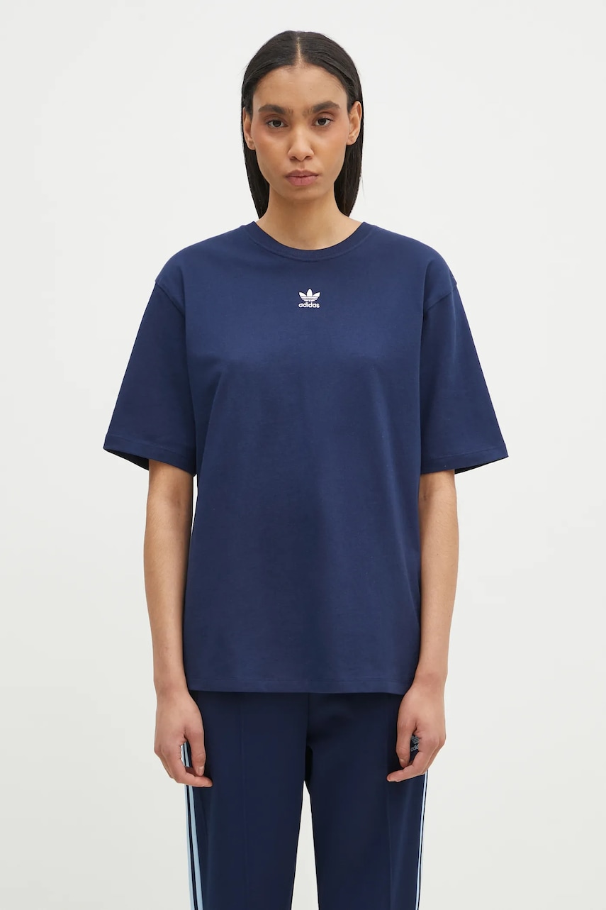 adidas Originals tricou din bumbac Essential femei, culoarea bleumarin, JC8968 adidas Originals tricou din bumbac Essential femei, culoarea bleumarin, JC8968