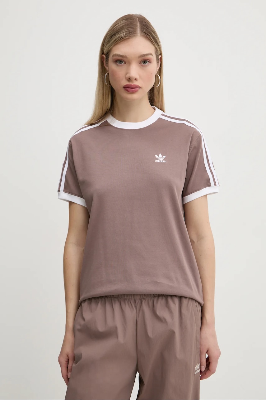 adidas Originals tricou 3-Stripes femei, culoarea maro, JD4570