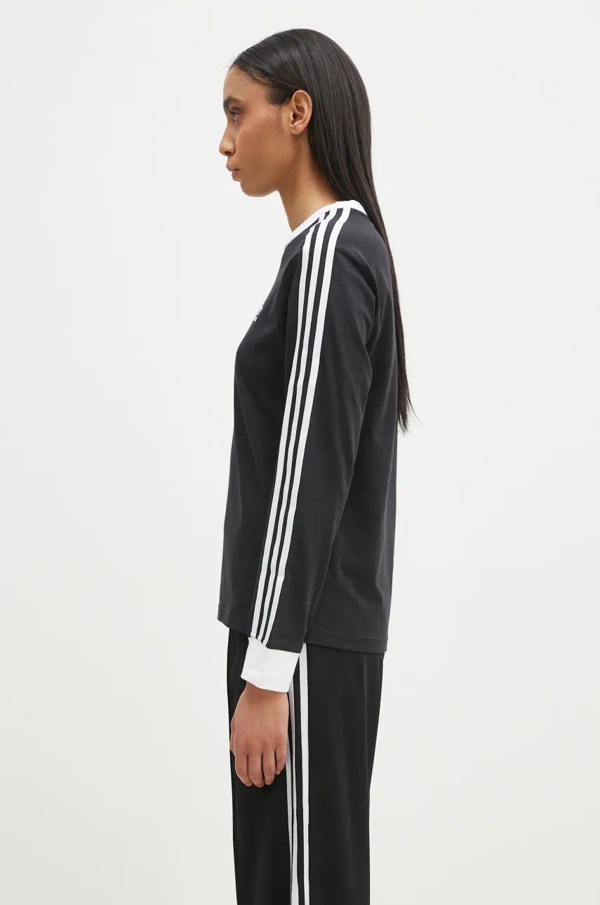 Хлопковый лонгслив adidas Originals 3-Stripes цвет чёрный JC5774 Хлопковый лонгслив adidas Originals 3-Stripes цвет чёрный JC5774