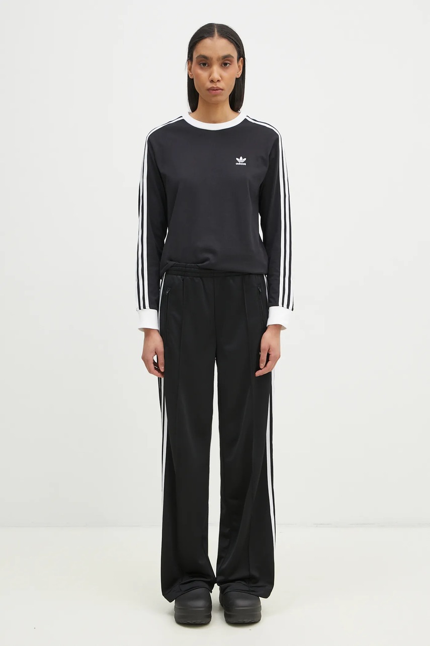 Бавовняний лонгслів adidas Originals 3-Stripes колір чорний JC5774 