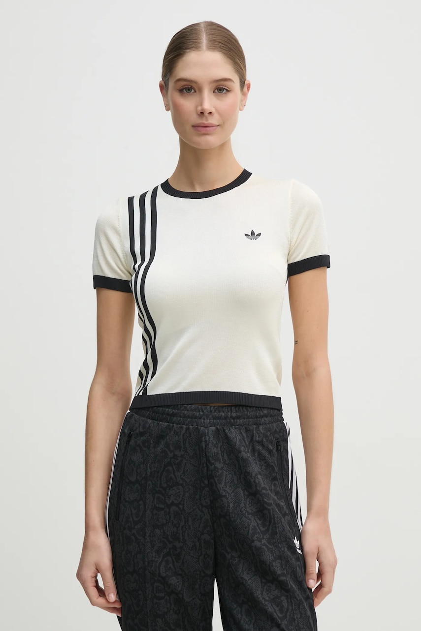 adidas Originals pulover KNITTED 3S TEE femei, culoarea bej, light, JJ0961