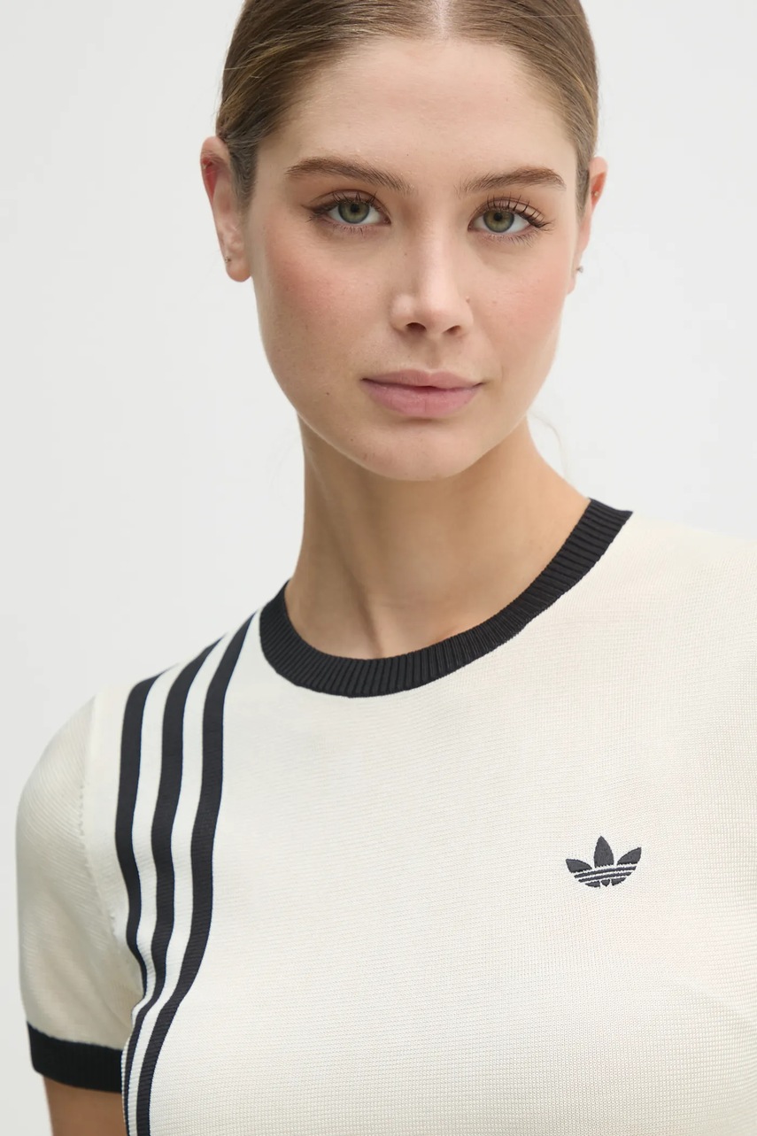 T-shirt adidas Originals KNITTED 3S TEE χρώμα: μπεζ, JJ0961 φωτογραφία