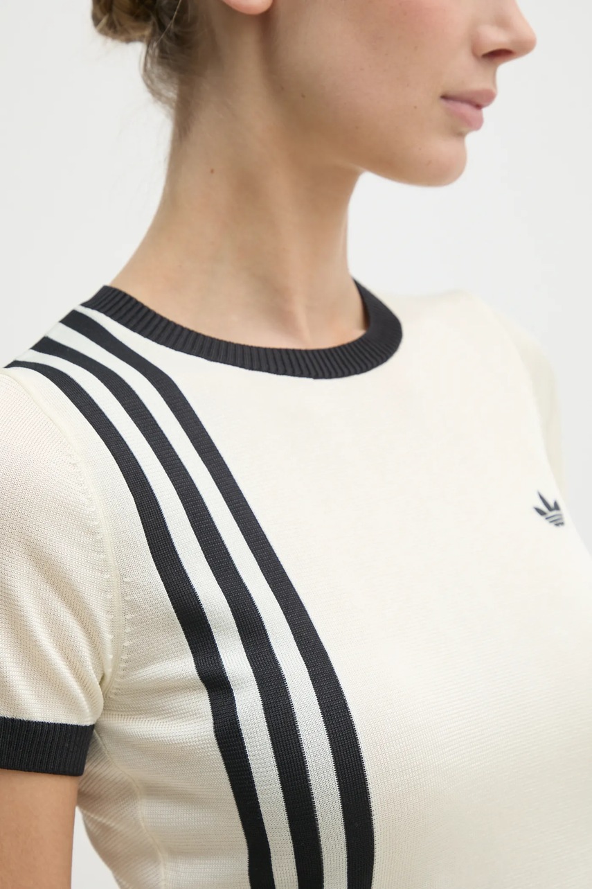 T-shirt adidas Originals KNITTED 3S TEE χρώμα: μπεζ, JJ0961 φωτογραφία
