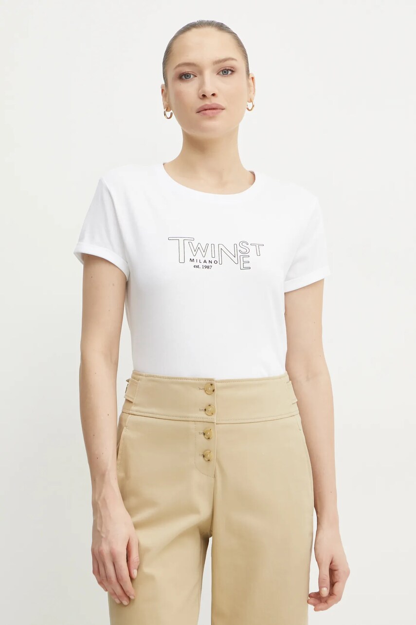 Levně Bavlněné tričko Twinset bílá barva, 251TP2540