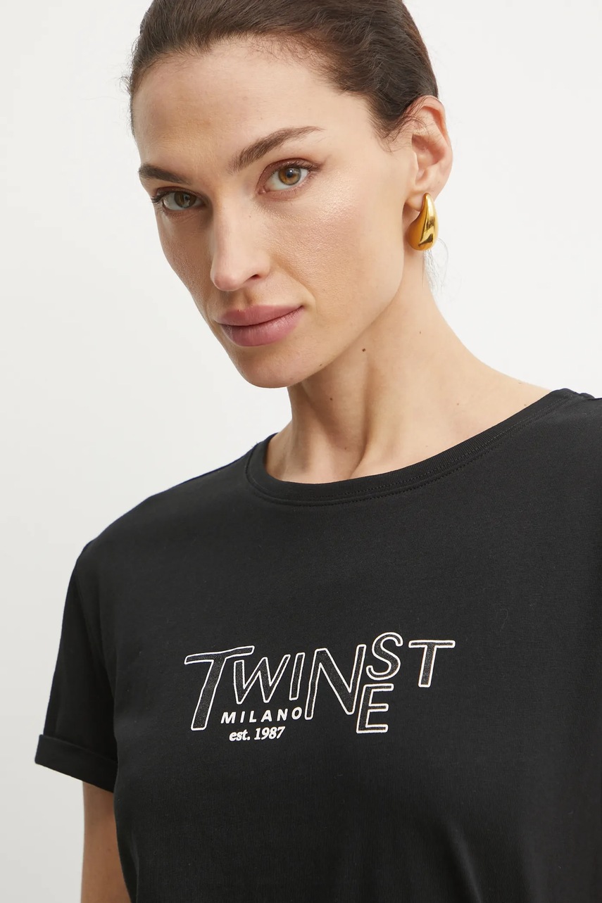 Βαμβακερό μπλουζάκι Twinset γυναικείο, χρώμα: μαύρο, 251TP2540 φωτογραφία