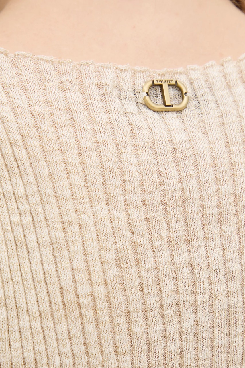 Τοπ από λινό μείγμα Twinset χρώμα: μπεζ, 251TP3370 φωτογραφία