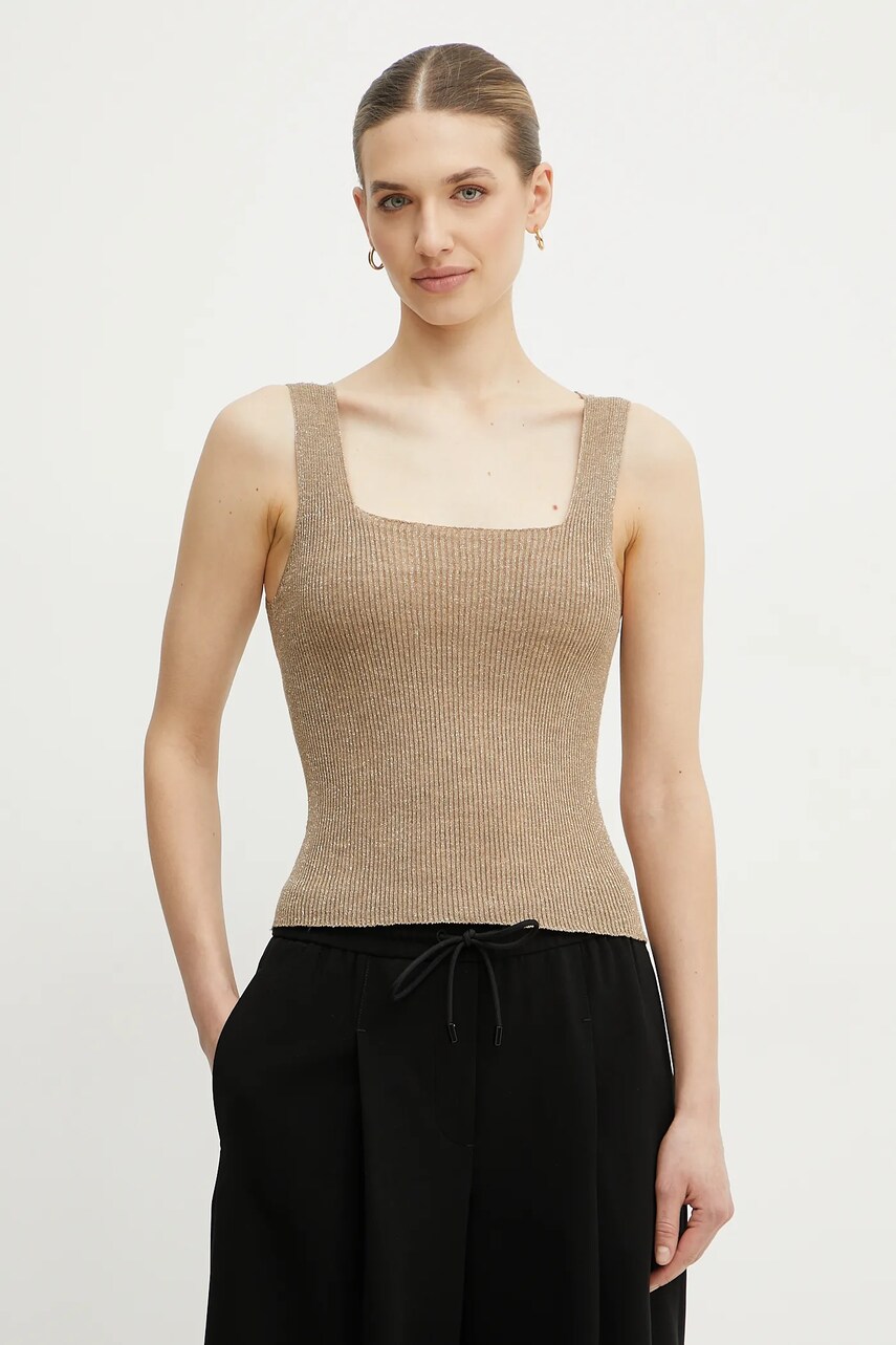 Levně Top s příměsí lnu Twinset zelená barva, 251TT3147