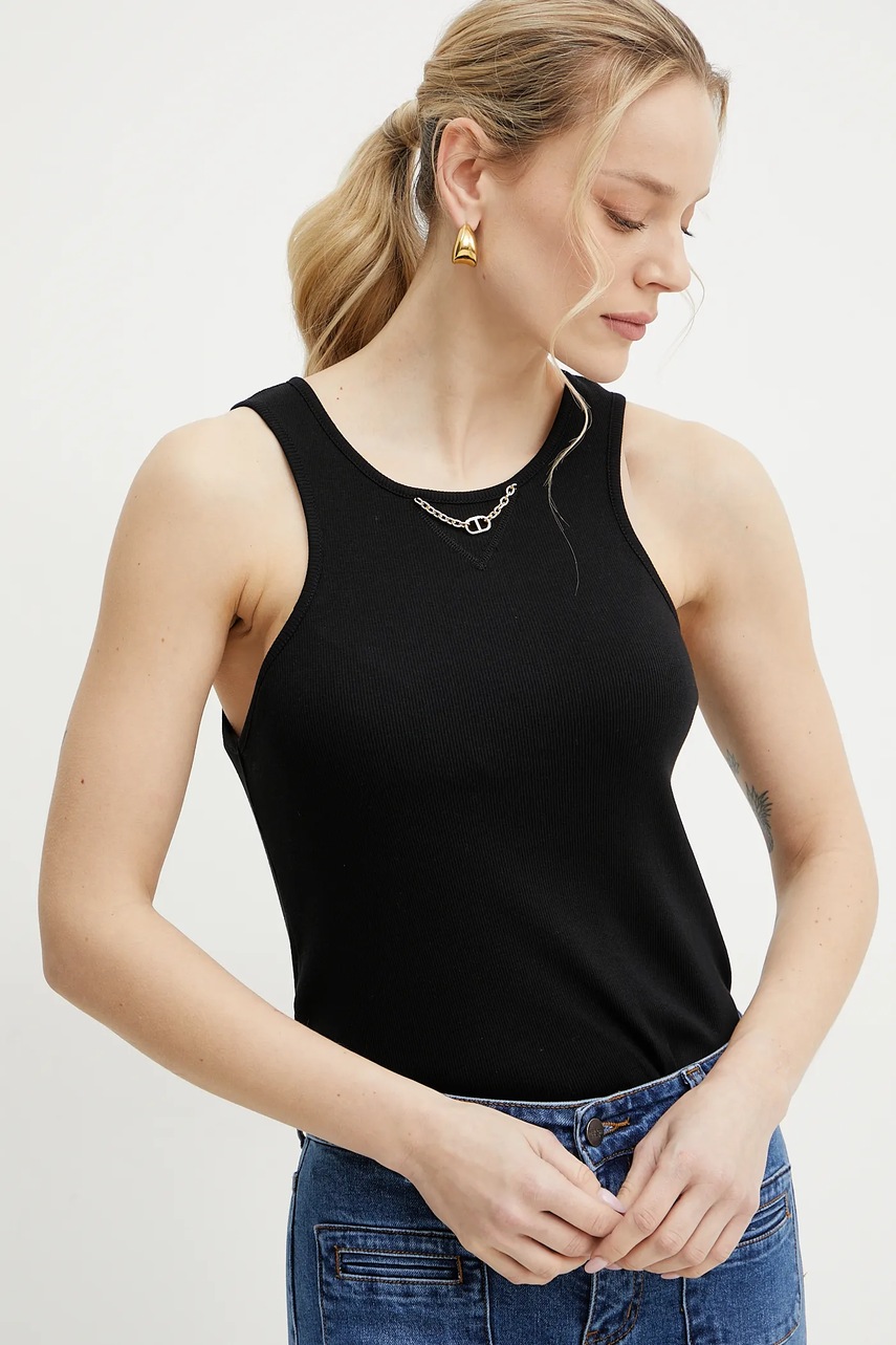 Βαμβακερό τοπ Twinset χρώμα: μαύρο, 251TT2400 φωτογραφία