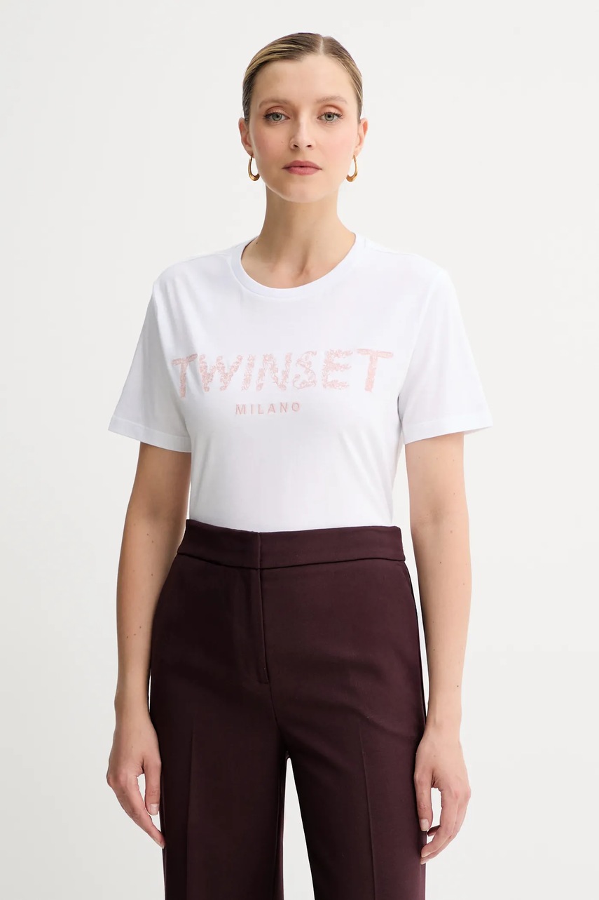 Levně Bavlněné tričko Twinset bílá barva, 251TT2042