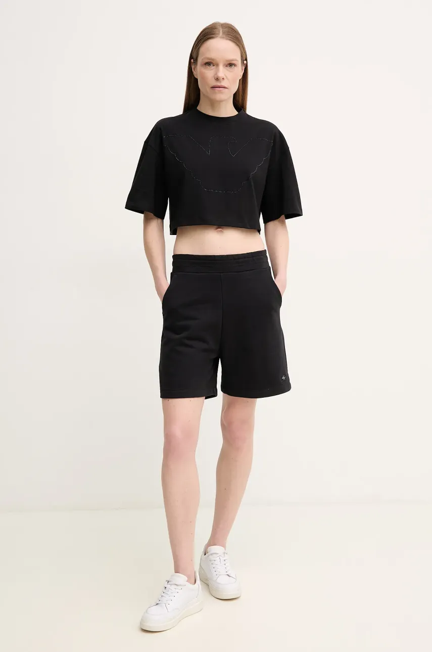 Хлопковая футболка Emporio Armani женская цвет чёрный EW000897 AF12573 Хлопковая футболка Emporio Armani женская цвет чёрный EW000897 AF12573