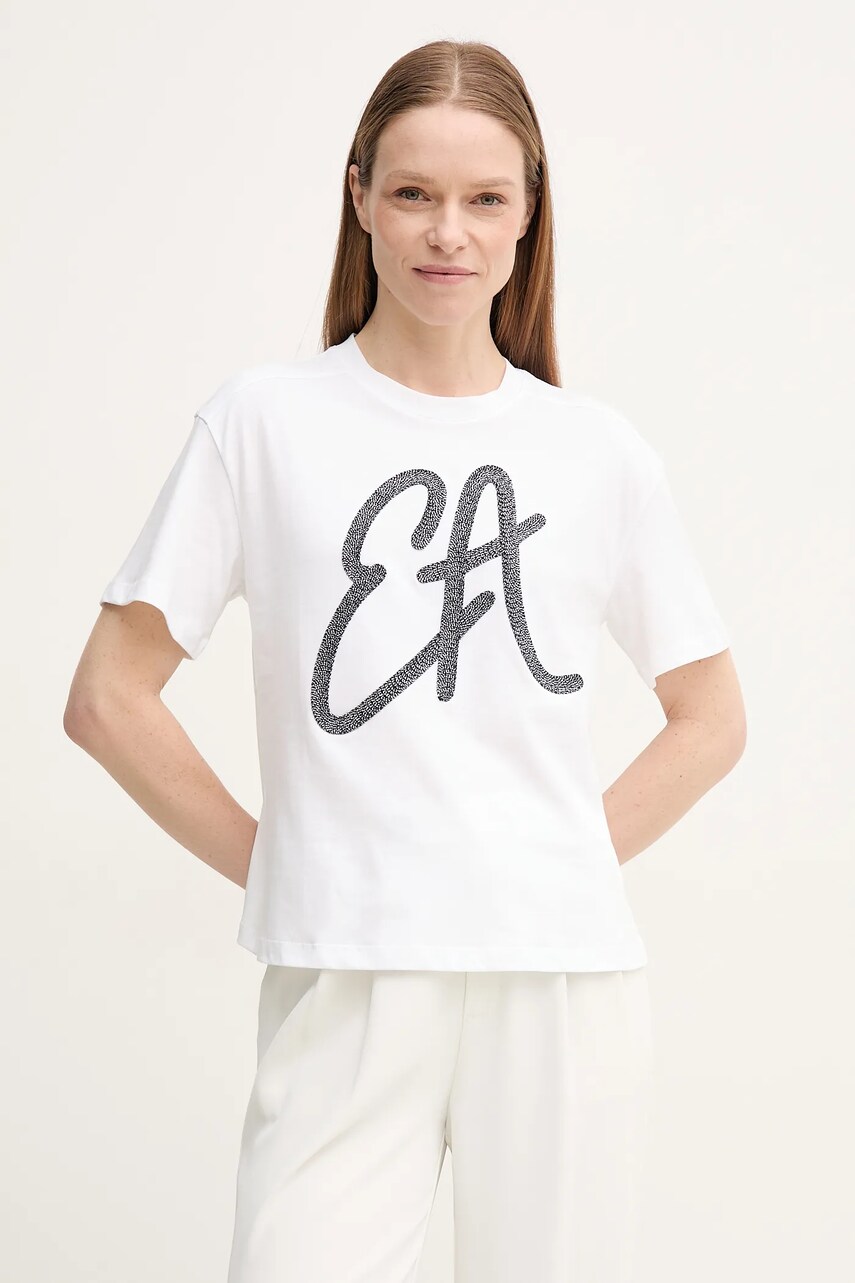 Emporio Armani tricou din bumbac femei, culoarea alb, EW001523 AF12573