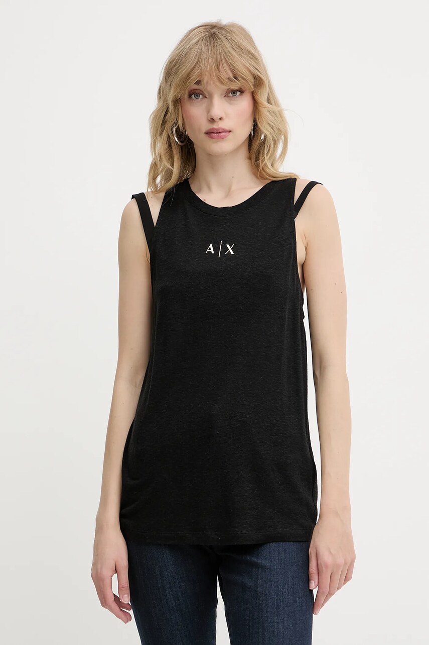 Levně Top s příměsí lnu Armani Exchange černá barva, XW000390 AF12899