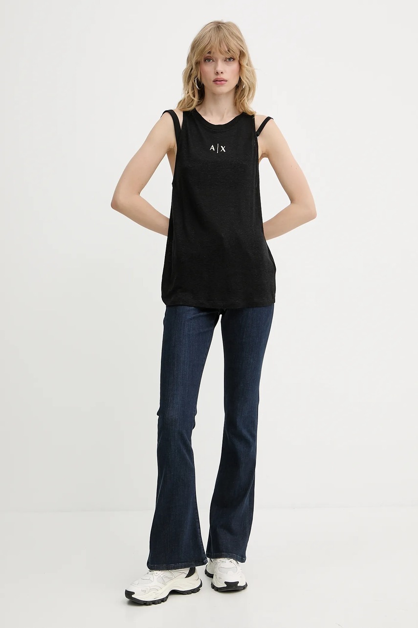Топ с примесью льна Armani Exchange цвет чёрный XW000390 AF12899