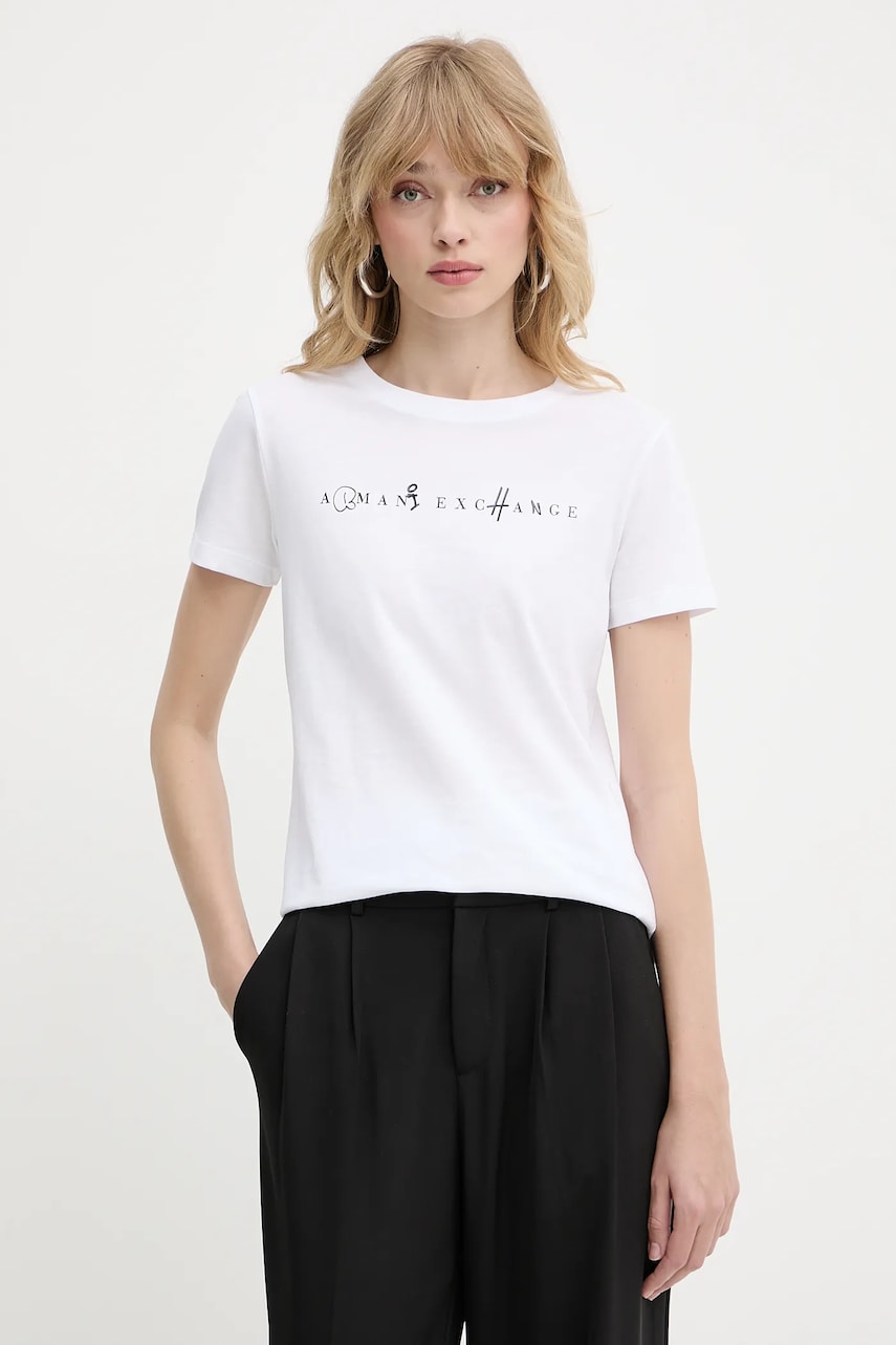 Levně Bavlněné tričko Armani Exchange dámské, bílá barva, XW000391 AF10356