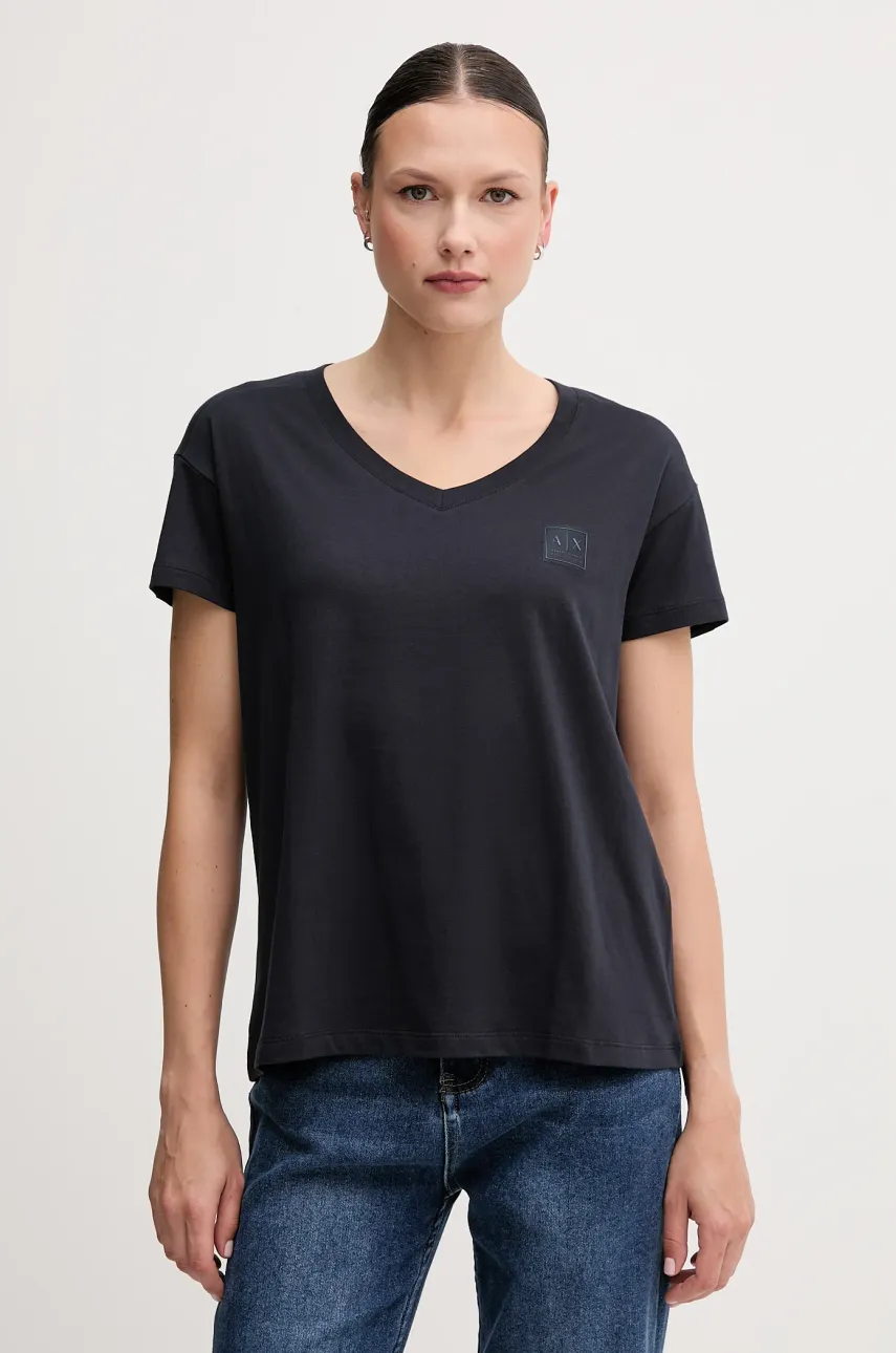 Levně Bavlněné tričko Armani Exchange dámské, tmavomodrá barva, XW000531 AF10359