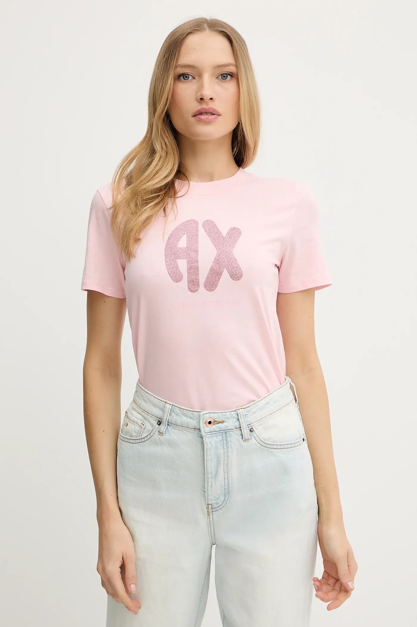 Levně Bavlněné tričko Armani Exchange dámské, růžová barva, XW000548 AF10359