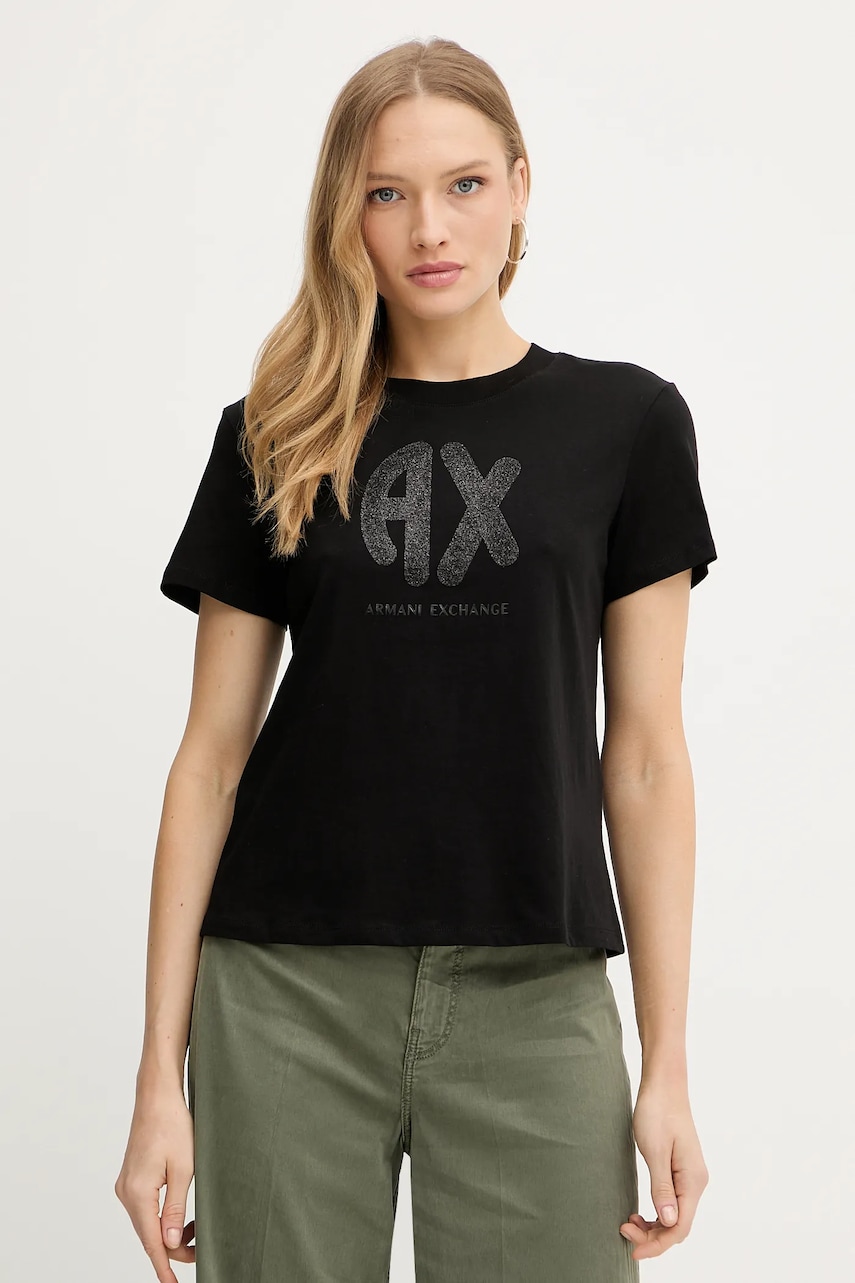 Levně Bavlněné tričko Armani Exchange dámské, černá barva, XW000548 AF10359