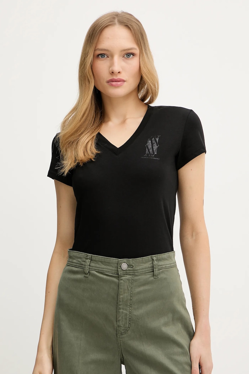 Levně Bavlněné tričko Armani Exchange dámské, černá barva, XW000553 AF12064