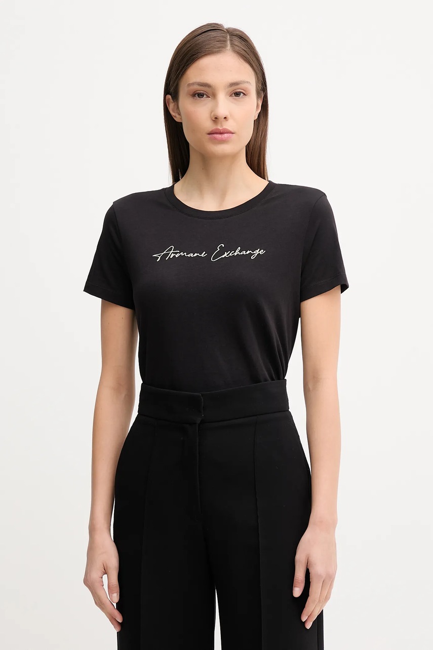 Levně Bavlněné tričko Armani Exchange dámské, černá barva, XW000839 AF10356