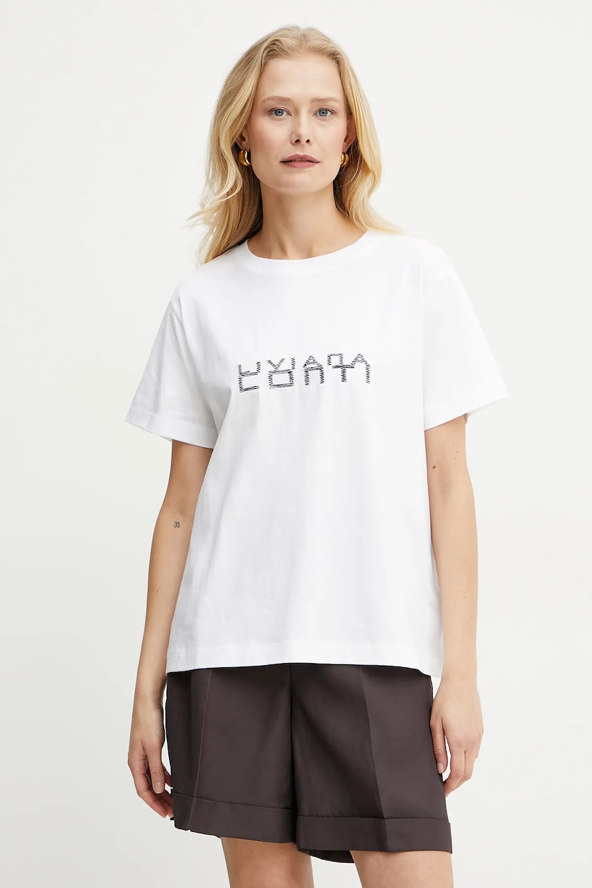 Liviana Conti tricou din bumbac femei, culoarea alb, L5SW76