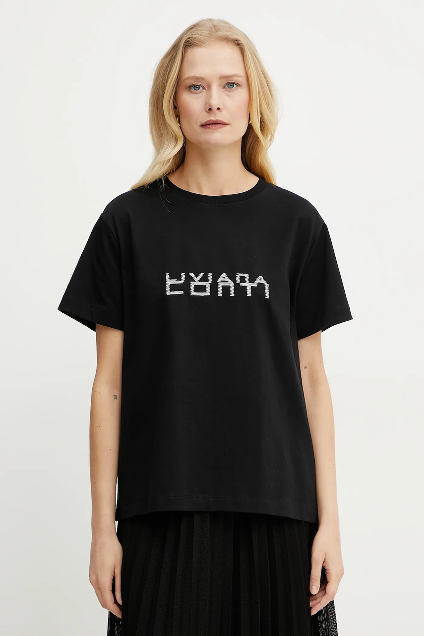 Liviana Conti tricou din bumbac femei, culoarea negru, L5SW76 Liviana Conti tricou din bumbac femei, culoarea negru, L5SW76