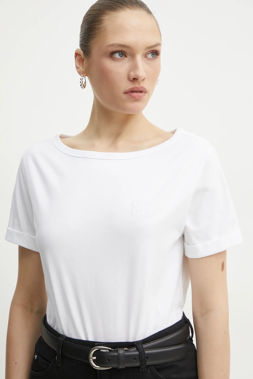 Βαμβακερό μπλουζάκι Liviana Conti γυναικείο, χρώμα: άσπρο, F5SW69 φωτογραφία