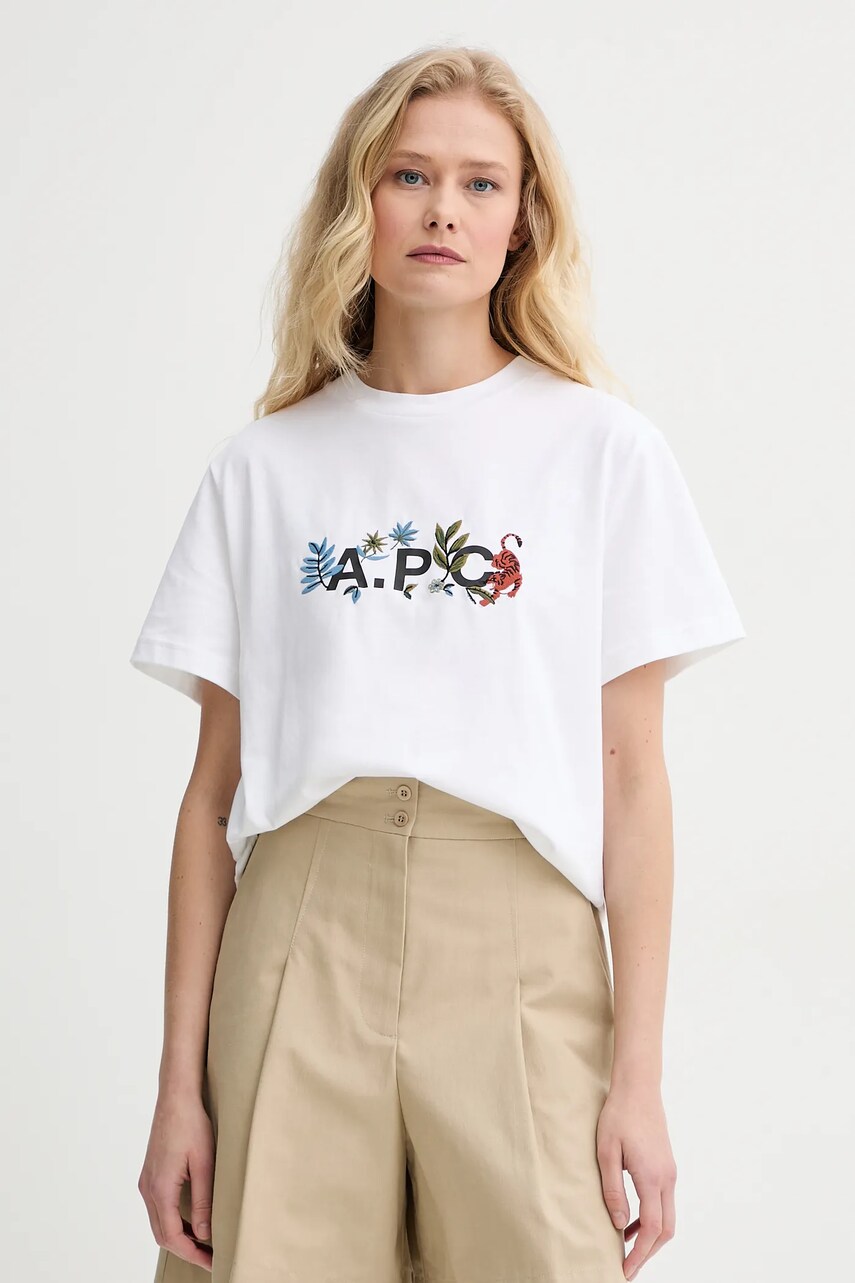 A.P.C. tricou din bumbac t-shirt auguste - GOTS femei, culoarea alb, COBQX.M26497